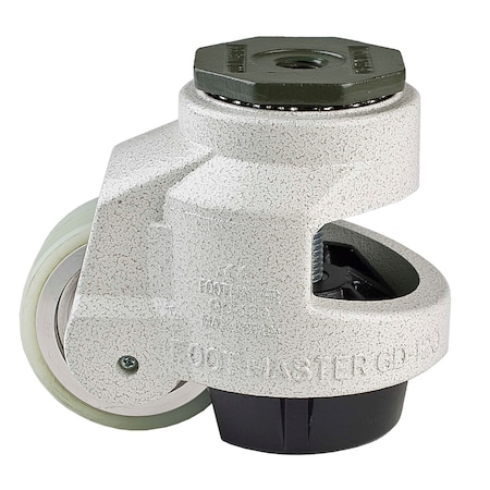 Foot Master Leveling Caster, 75 mm Polyurethane Wheel, M16x2.0P Stem, Swivel, 1000 kg Cap, Al Foot Pad, Ivory GD-120-S-HUP